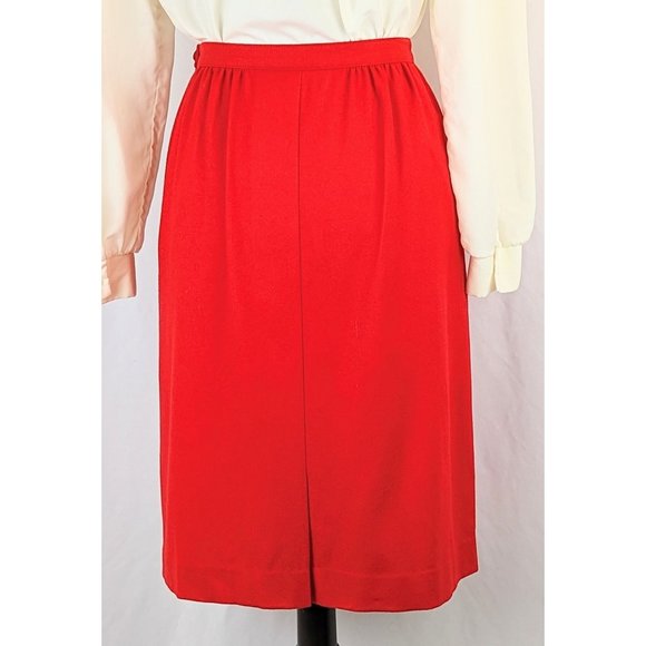 Women's Red Virgin Wool Straight Skirt Sz 10 Pendleton 1980s Office Midi Skirt - Picture 9 of 10